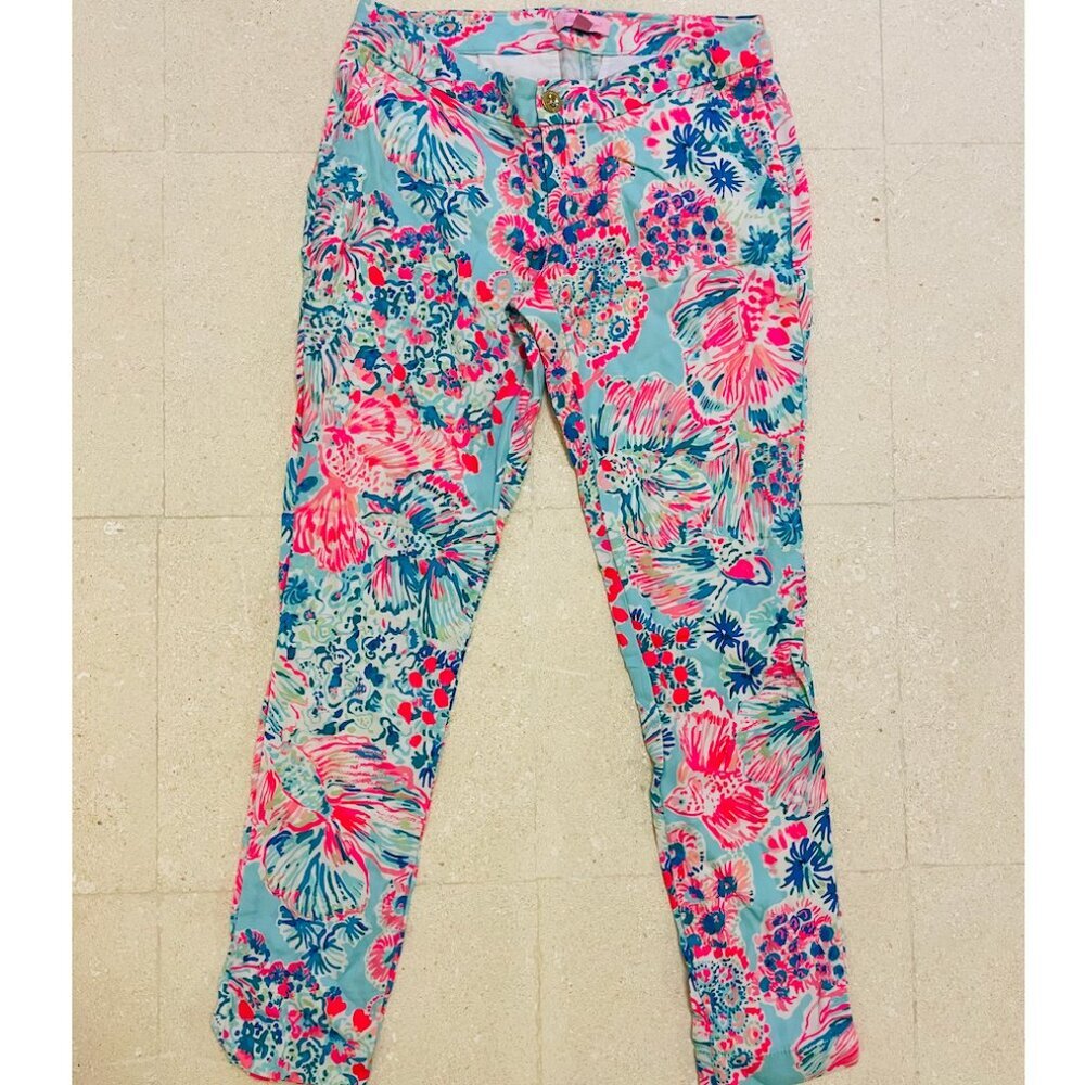 Womens Pants Size 0 Serene Blue Gypsea Floral Alina Slim Skinny Lilly Pulitzer